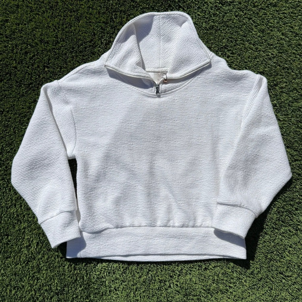 Calia Womens White Textured Quarter Zip Pullover Funnel Neck‎ Sweatshirt XS